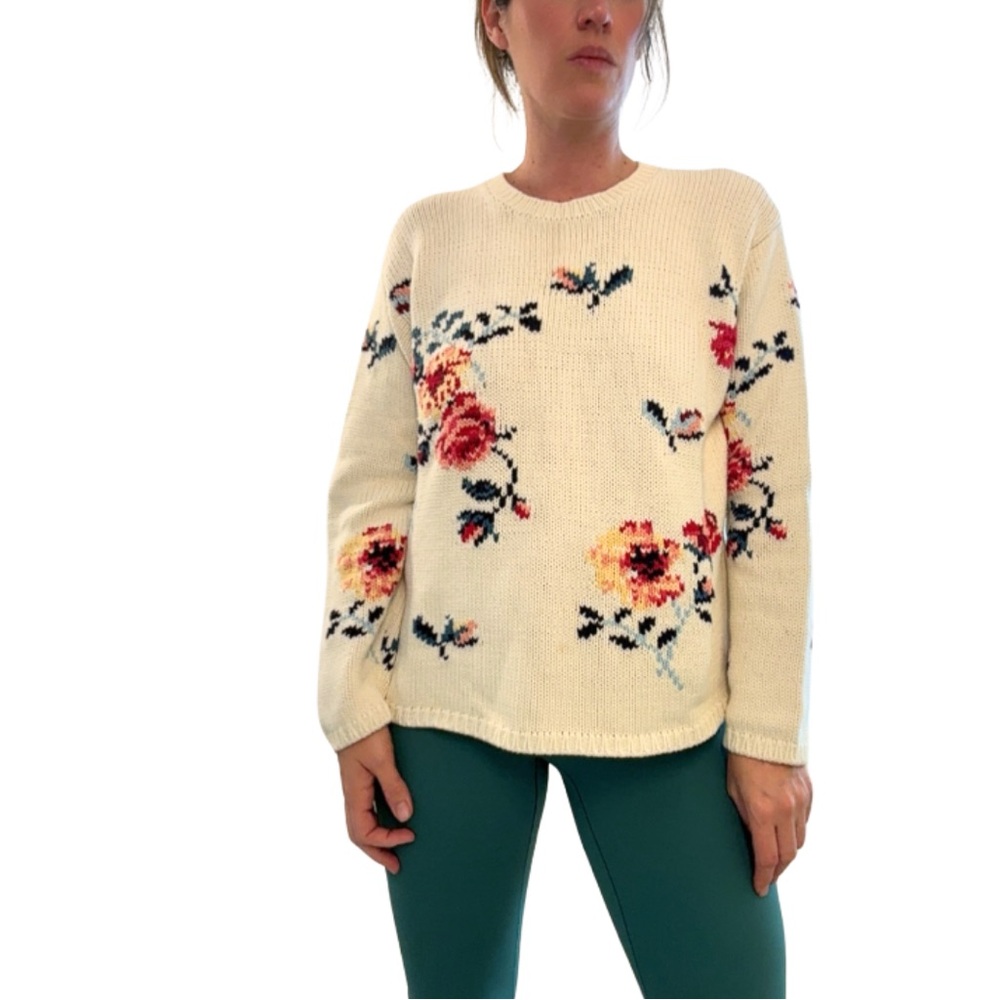 Eddie Bauer Cream Floral Sweater